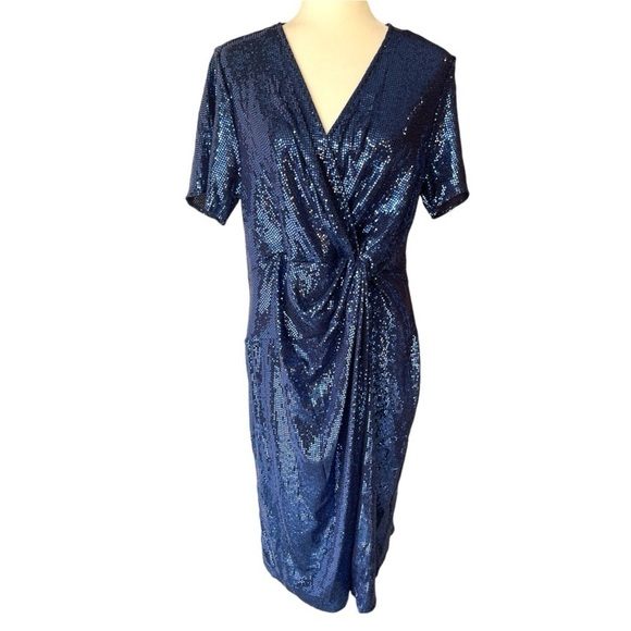 JM Studio Women Plus Size Navy Blue Sequin Formal Evening Prom Dress, Sz 16W - Picture 1 of 8